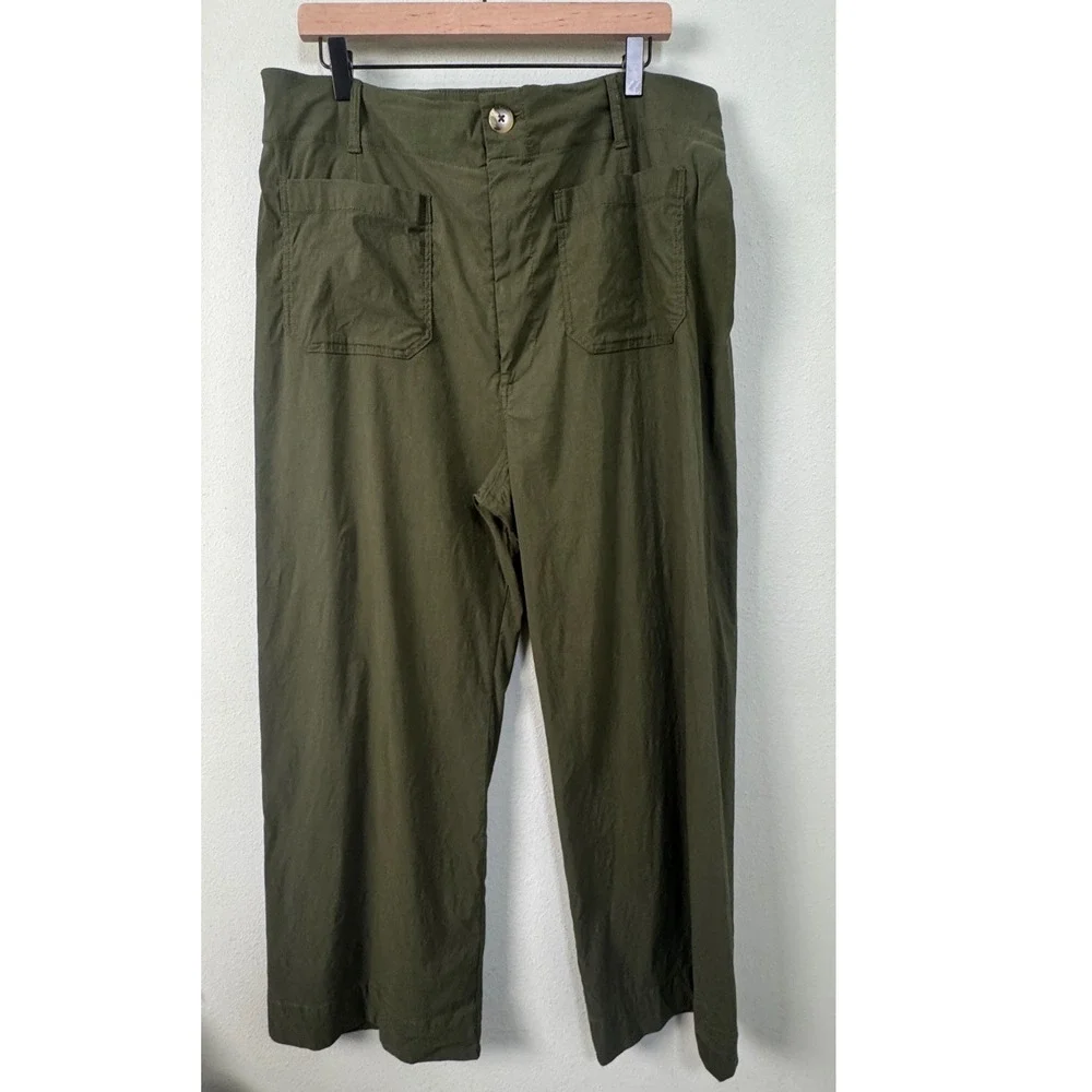 Maeve Anthropologie The Colette Wide Leg Pants Green Linen Blend Size 34T Tall - Picture 2 of 10